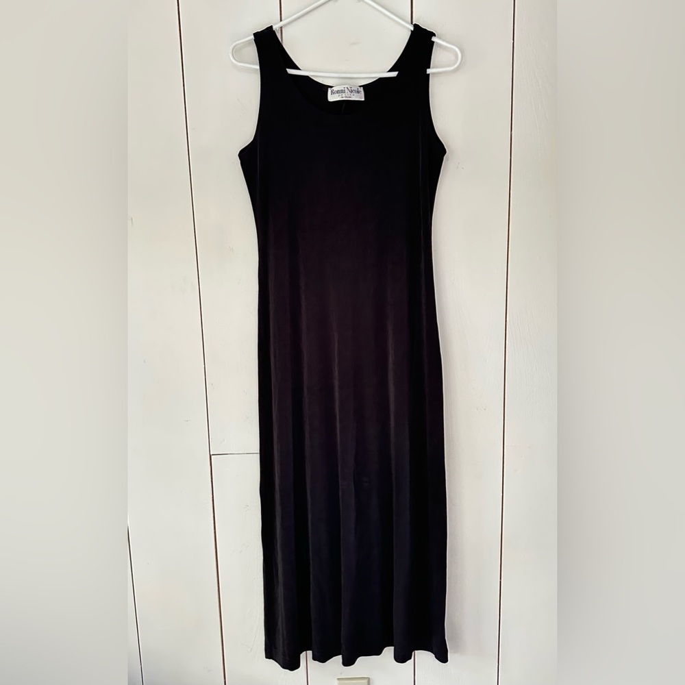 VTG 90s Ronni Nicole Sleeveless Stretchy Maxi-Midi Dress Sz XS - M Black Vamp